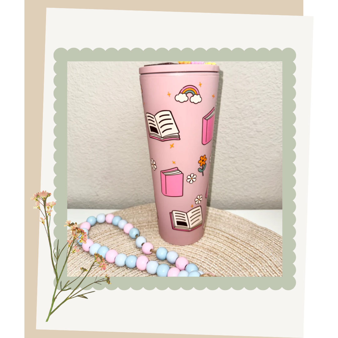 Pink Books 24oz Tumbler with Charm Lid
