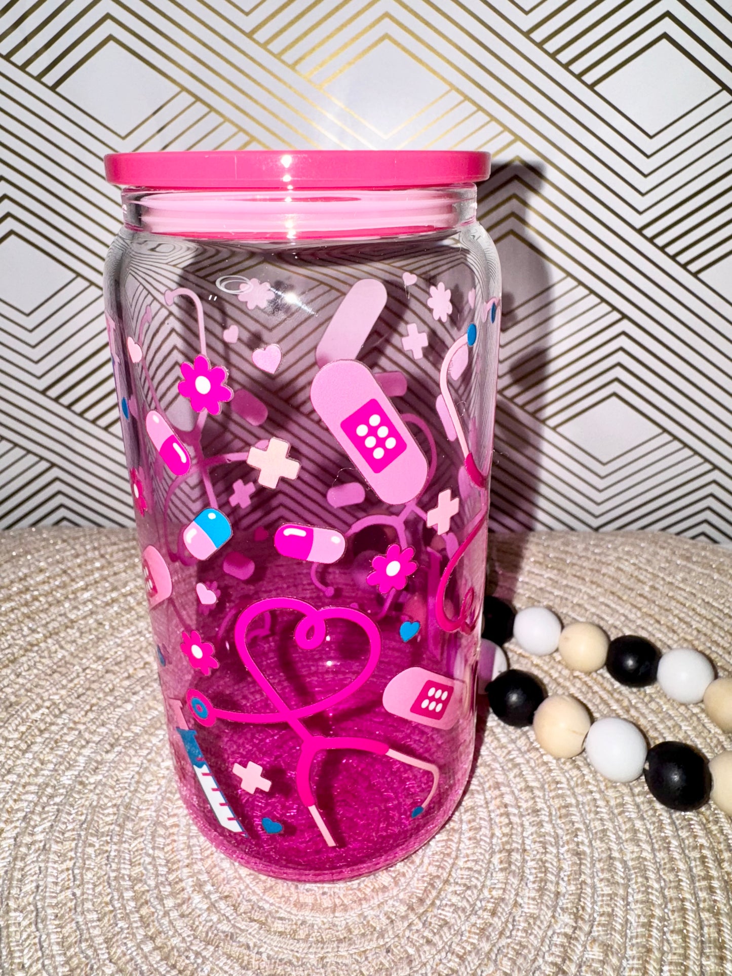 Pink Healthcare Glass Cup