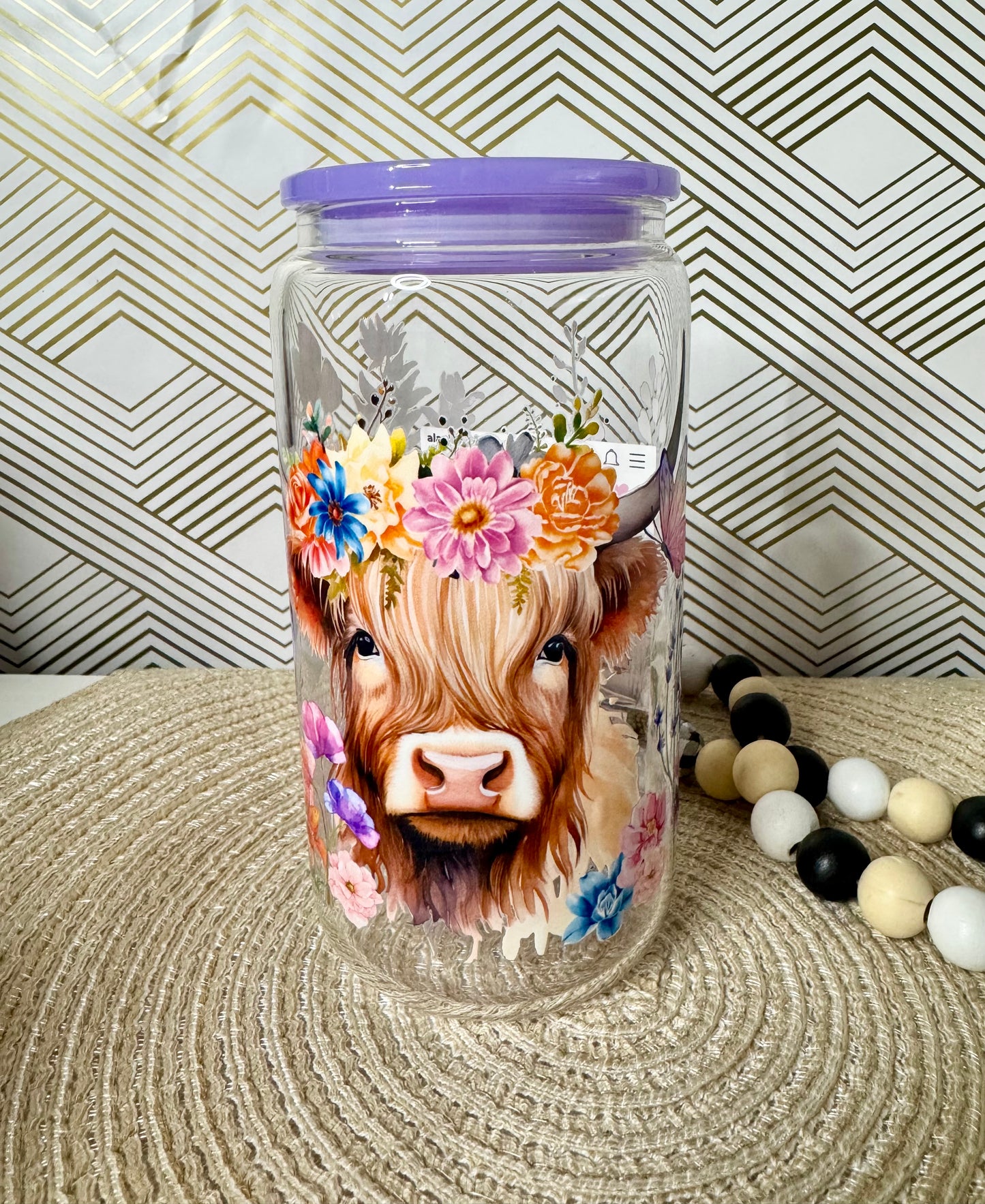 Highland Cow Glass Cup