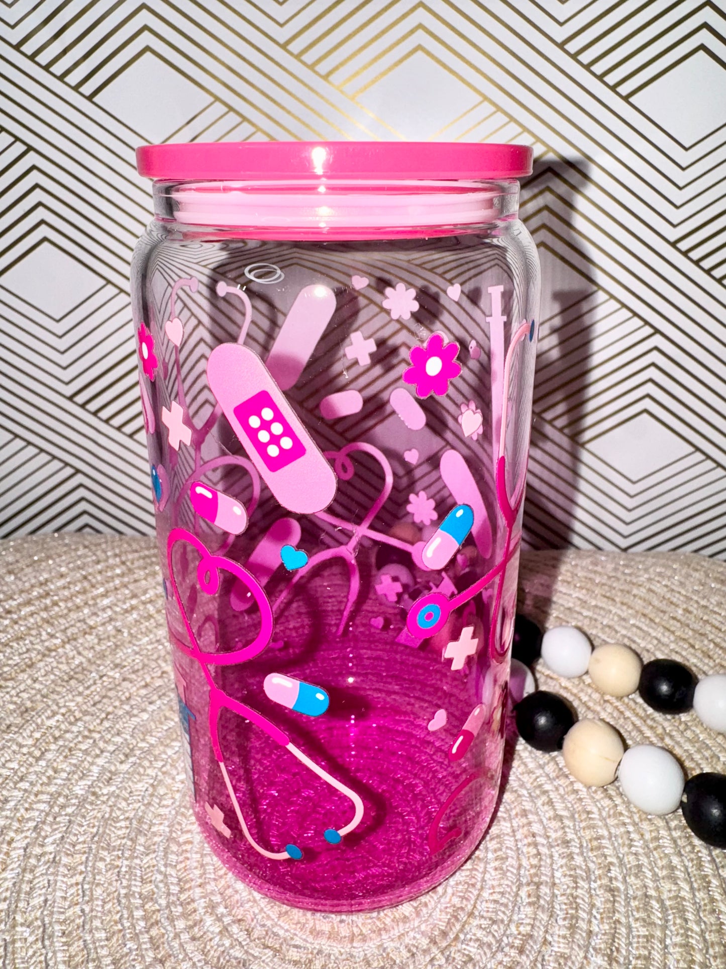 Pink Healthcare Glass Cup