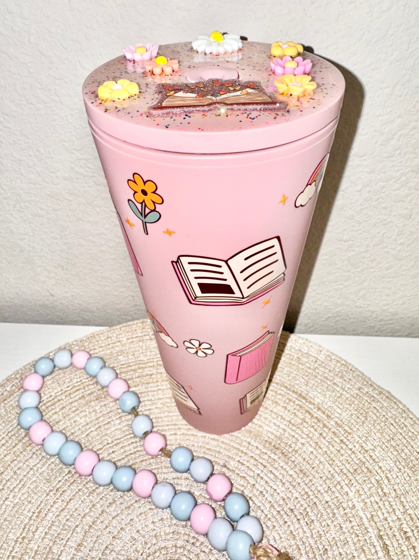 Pink Books 24oz Tumbler with Charm Lid