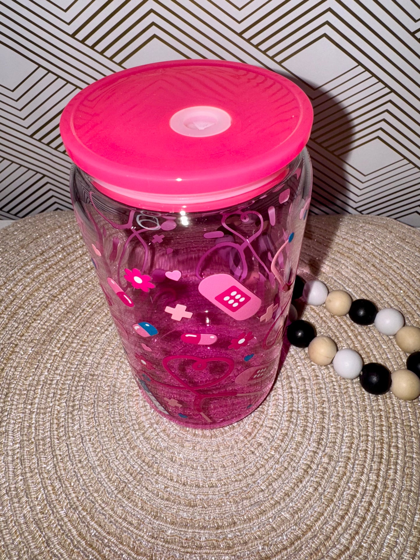 Pink Healthcare Glass Cup