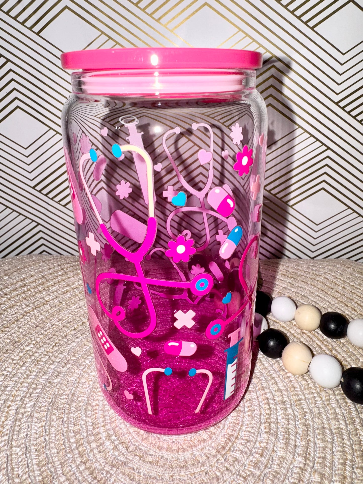 Pink Healthcare Glass Cup