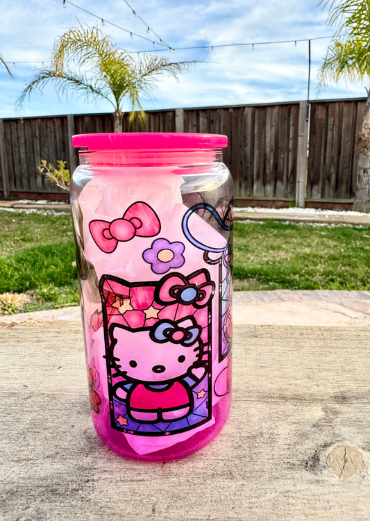 Mosaic Kitty and Friends Color Glass Can