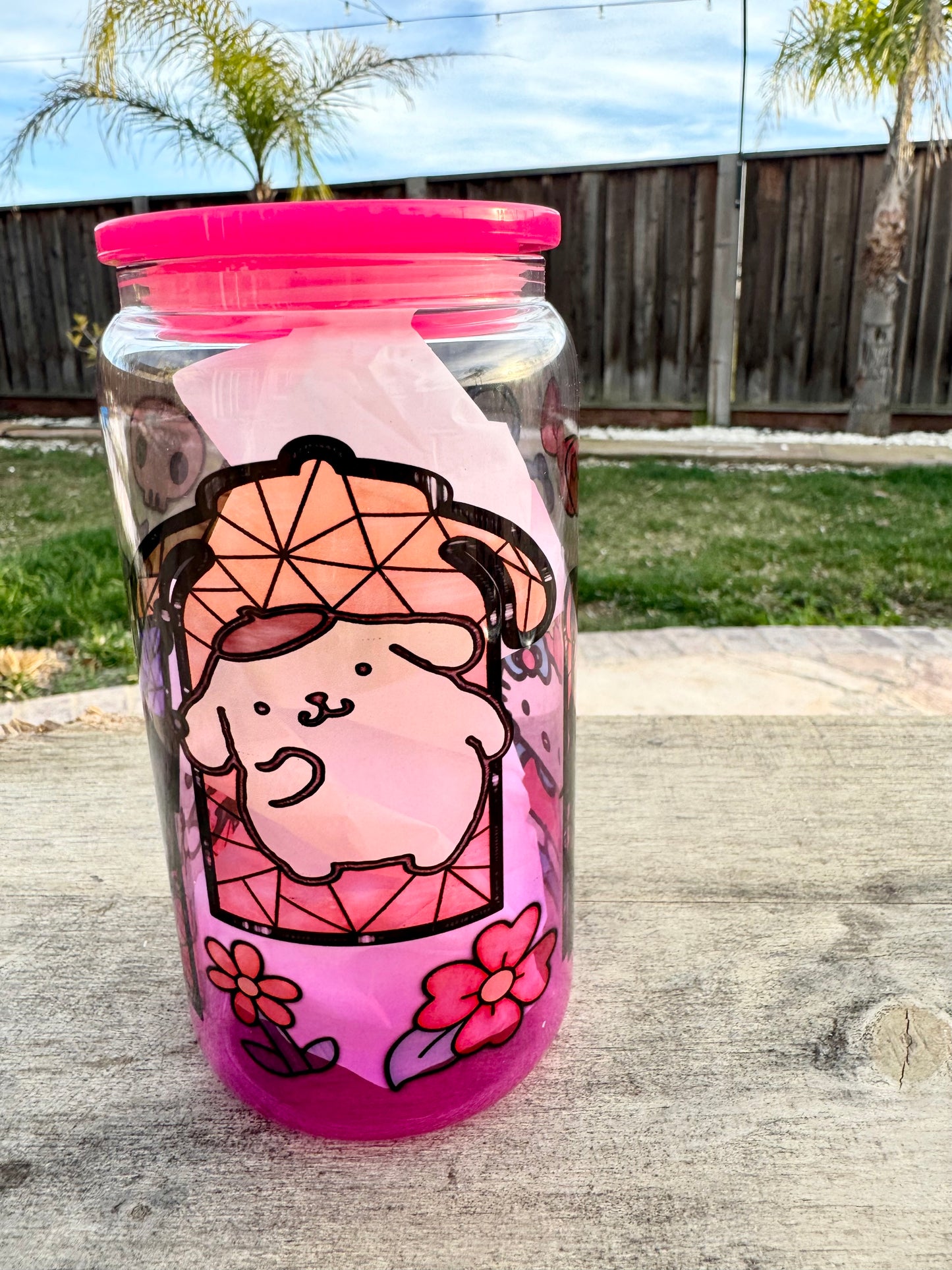 Mosaic Kitty and Friends Color Glass Can