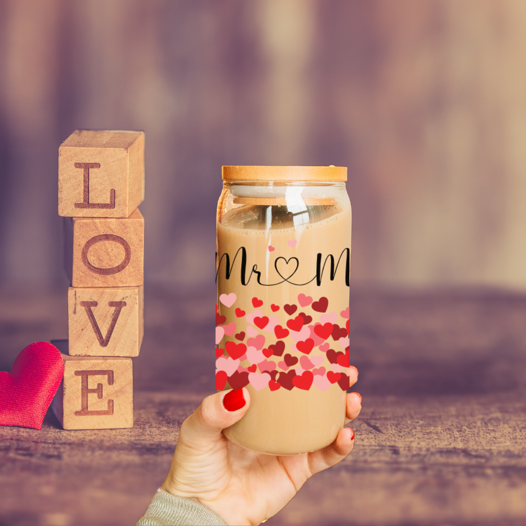 Personalized Hearts - 16oz Glass Can