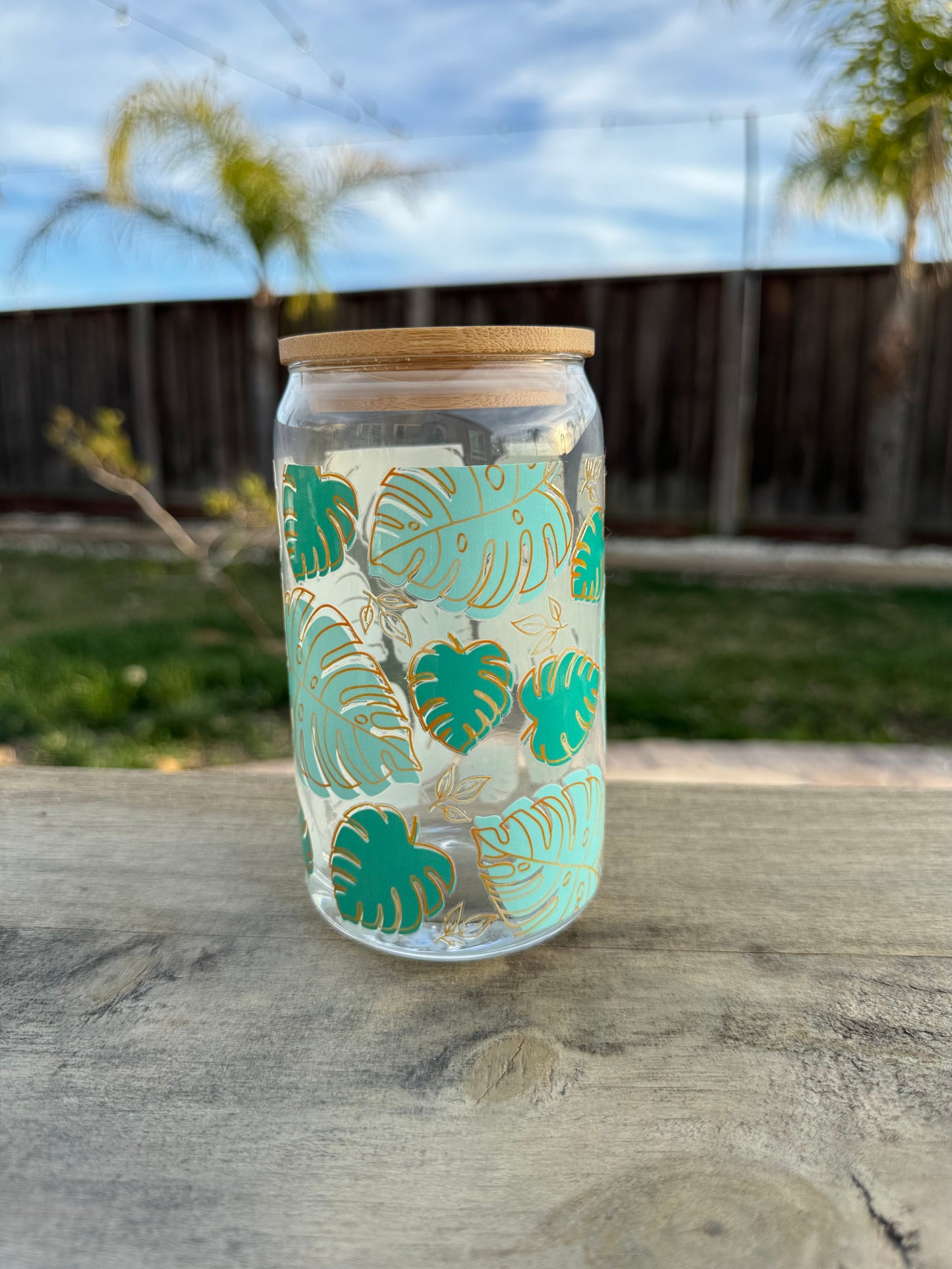 Monstera Leaves Boba Glass Cup