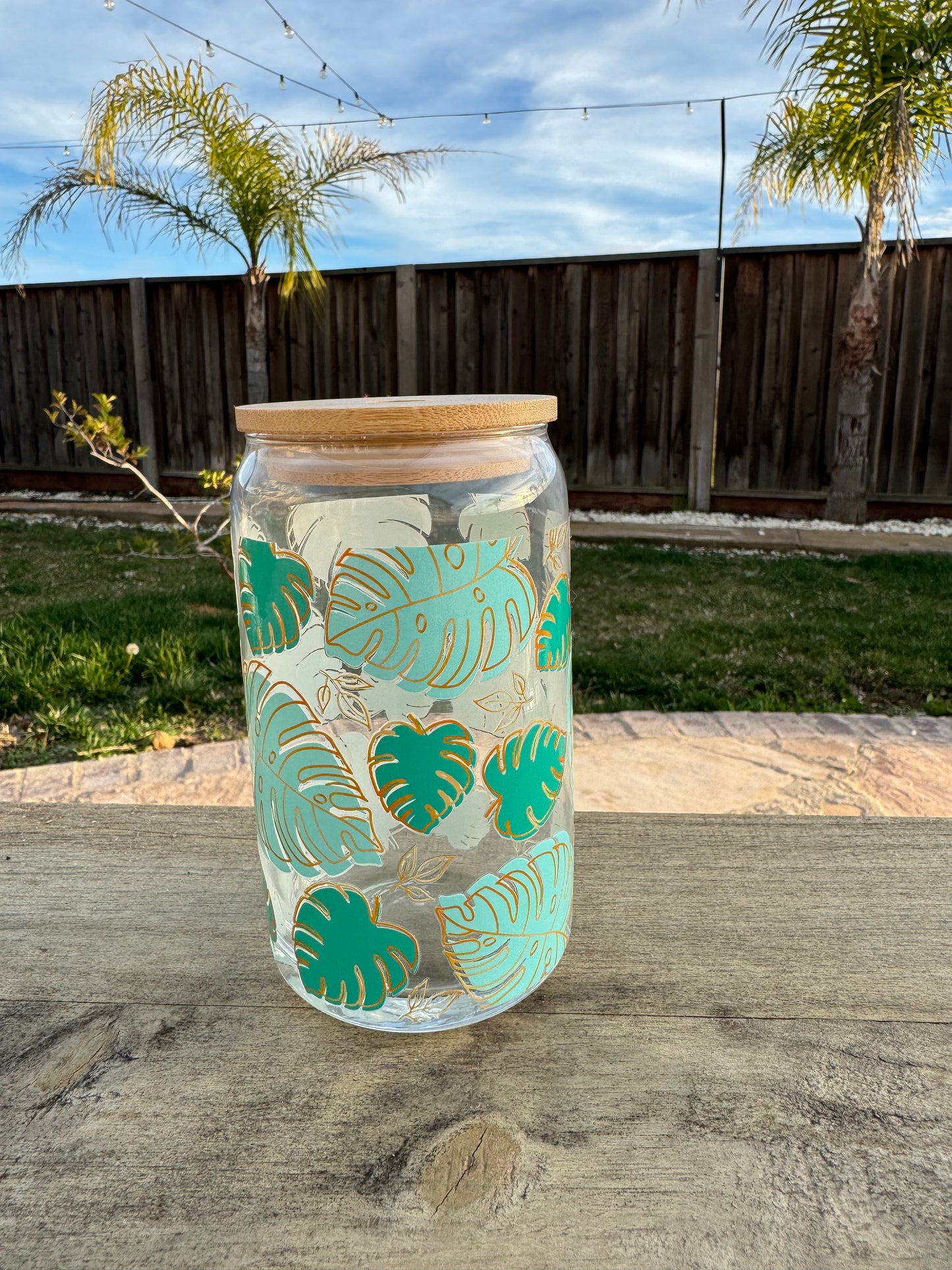 Monstera Leaves Boba Glass Cup