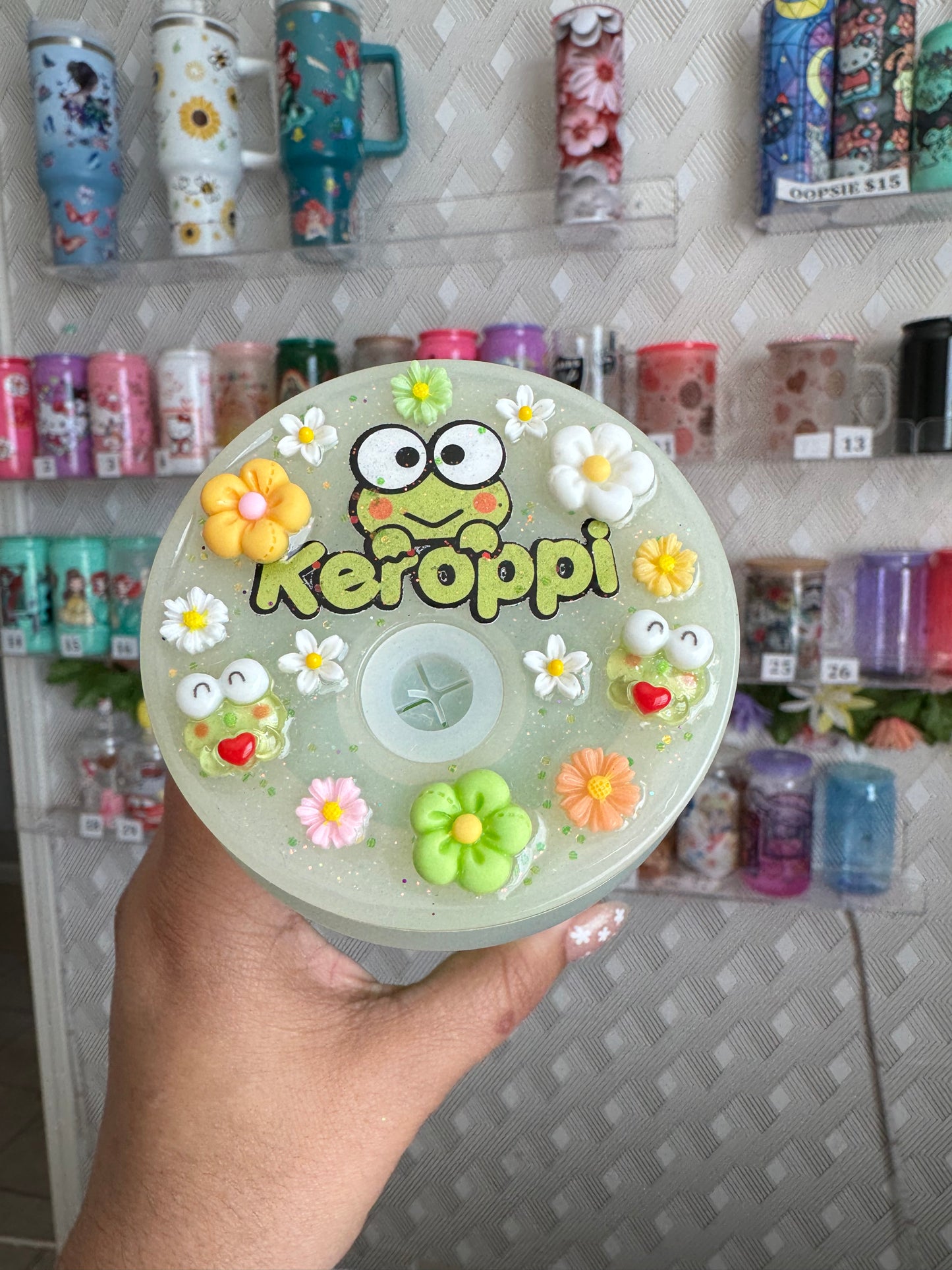 Keroppi Frosted Green Glass