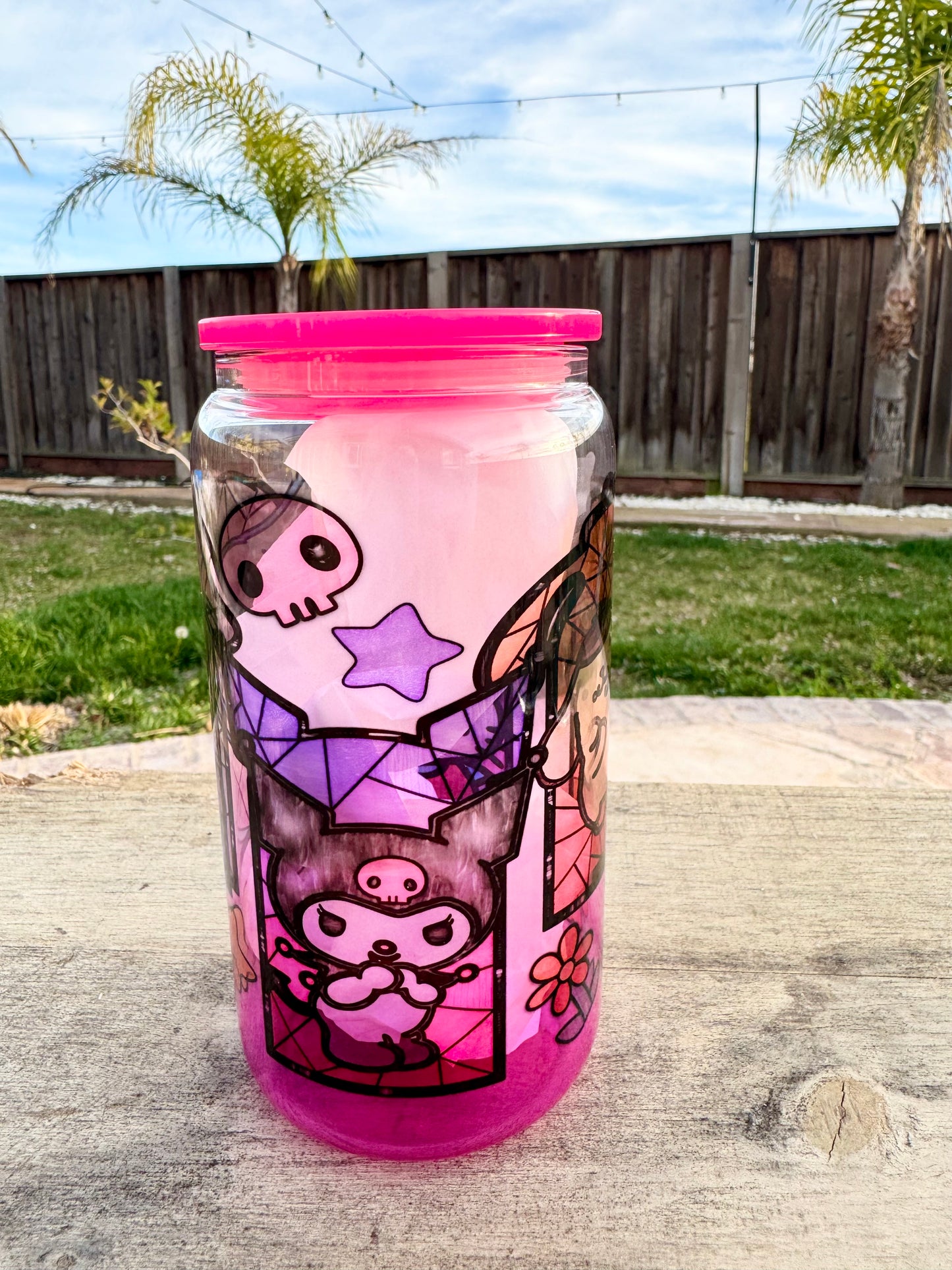 Mosaic Kitty and Friends Color Glass Can