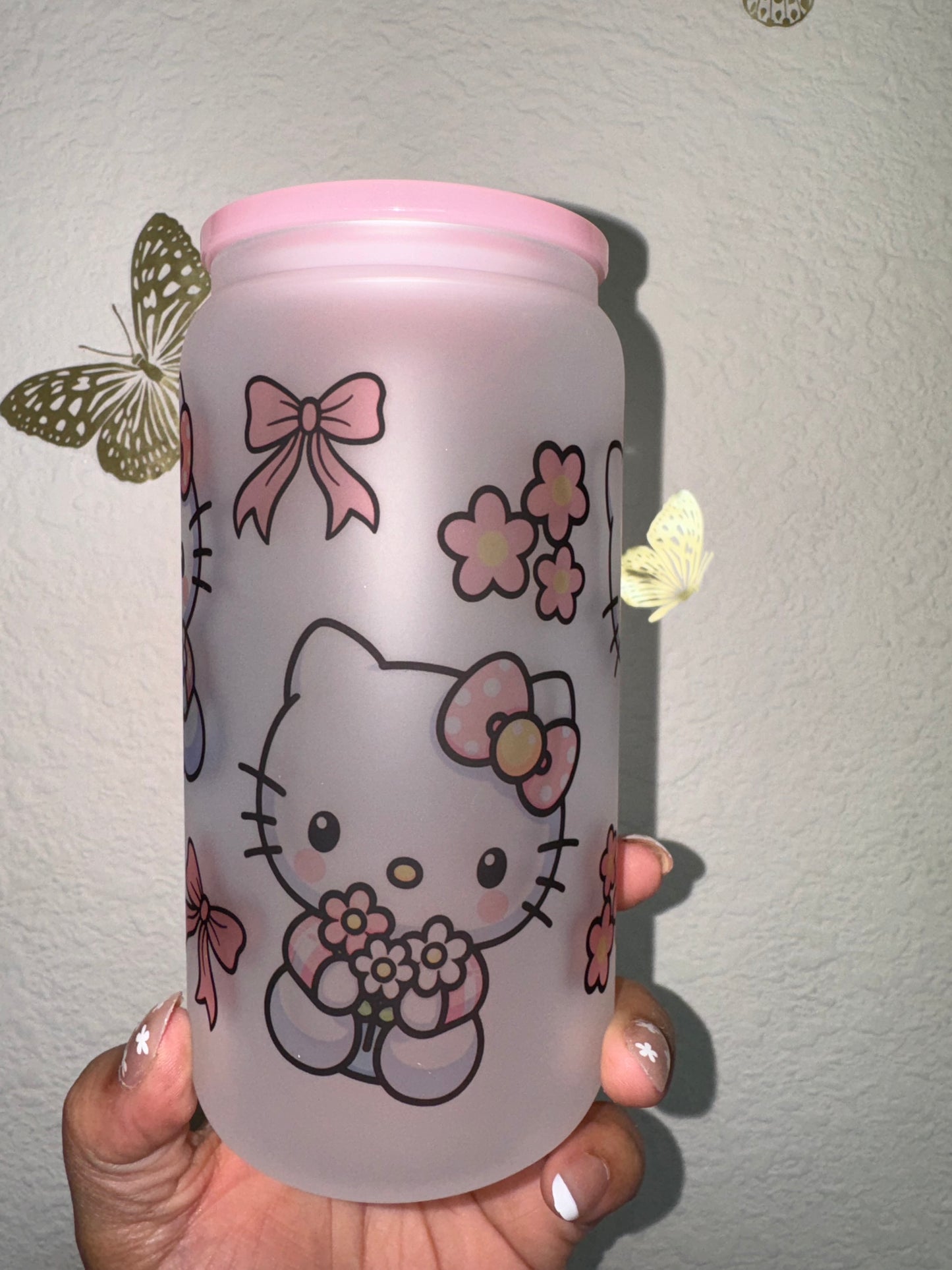 Kitty and Pink Bows Glass Libbey