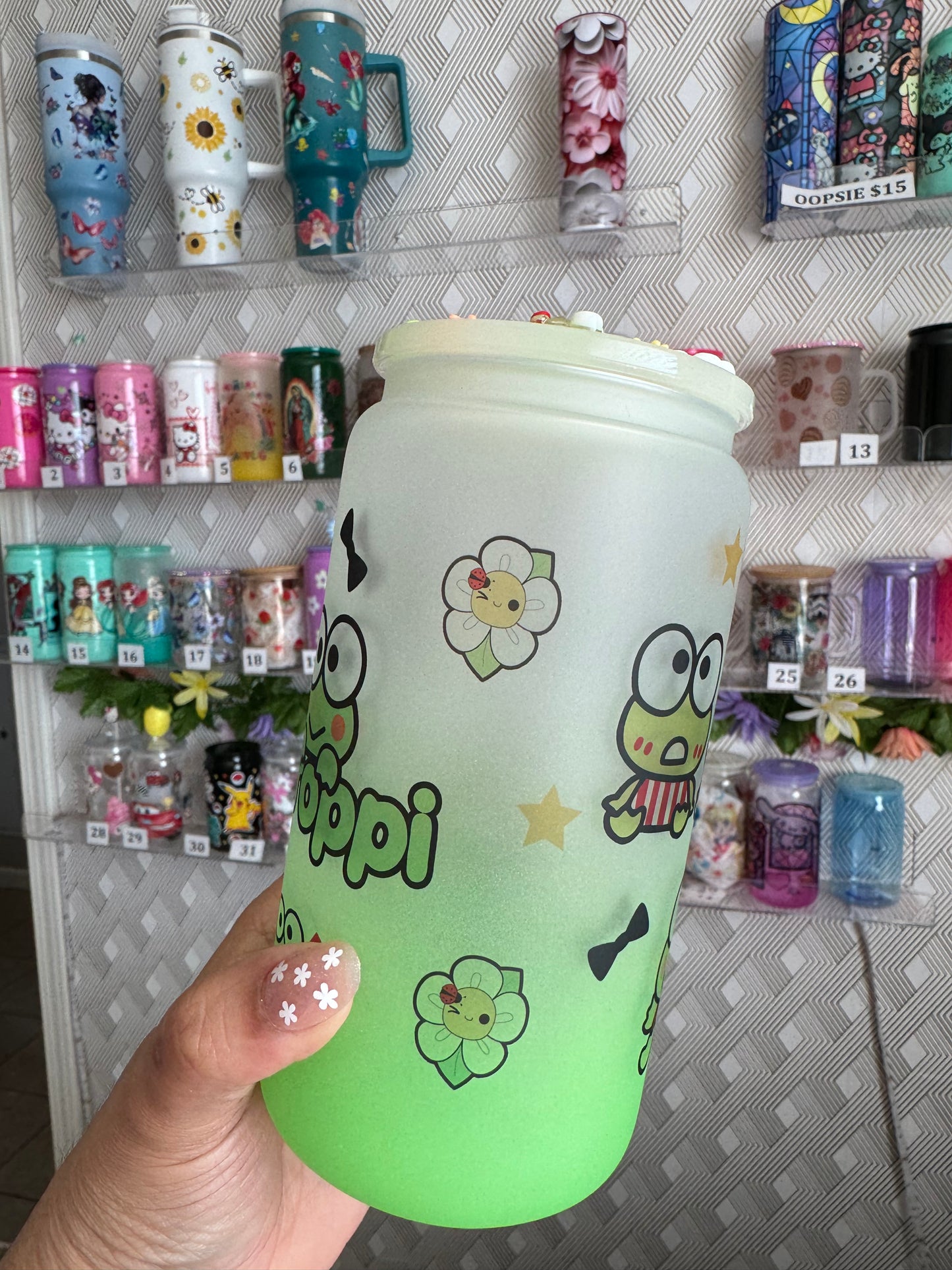 Keroppi Frosted Green Glass