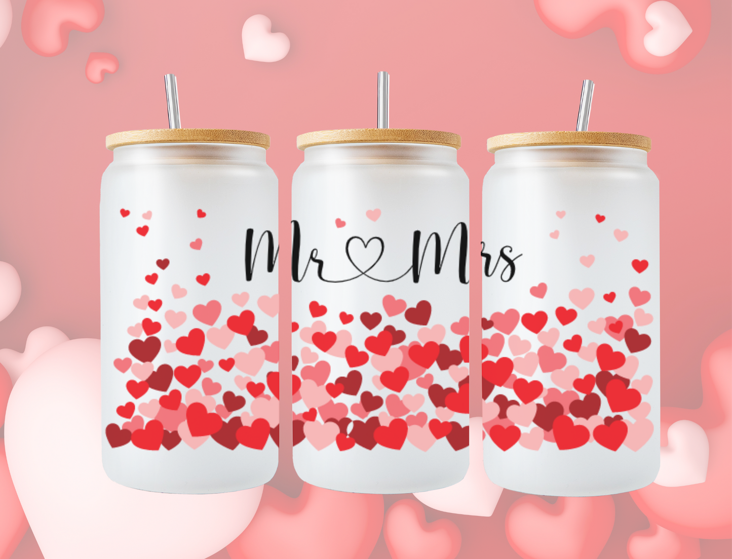 Personalized Hearts - 16oz Glass Can