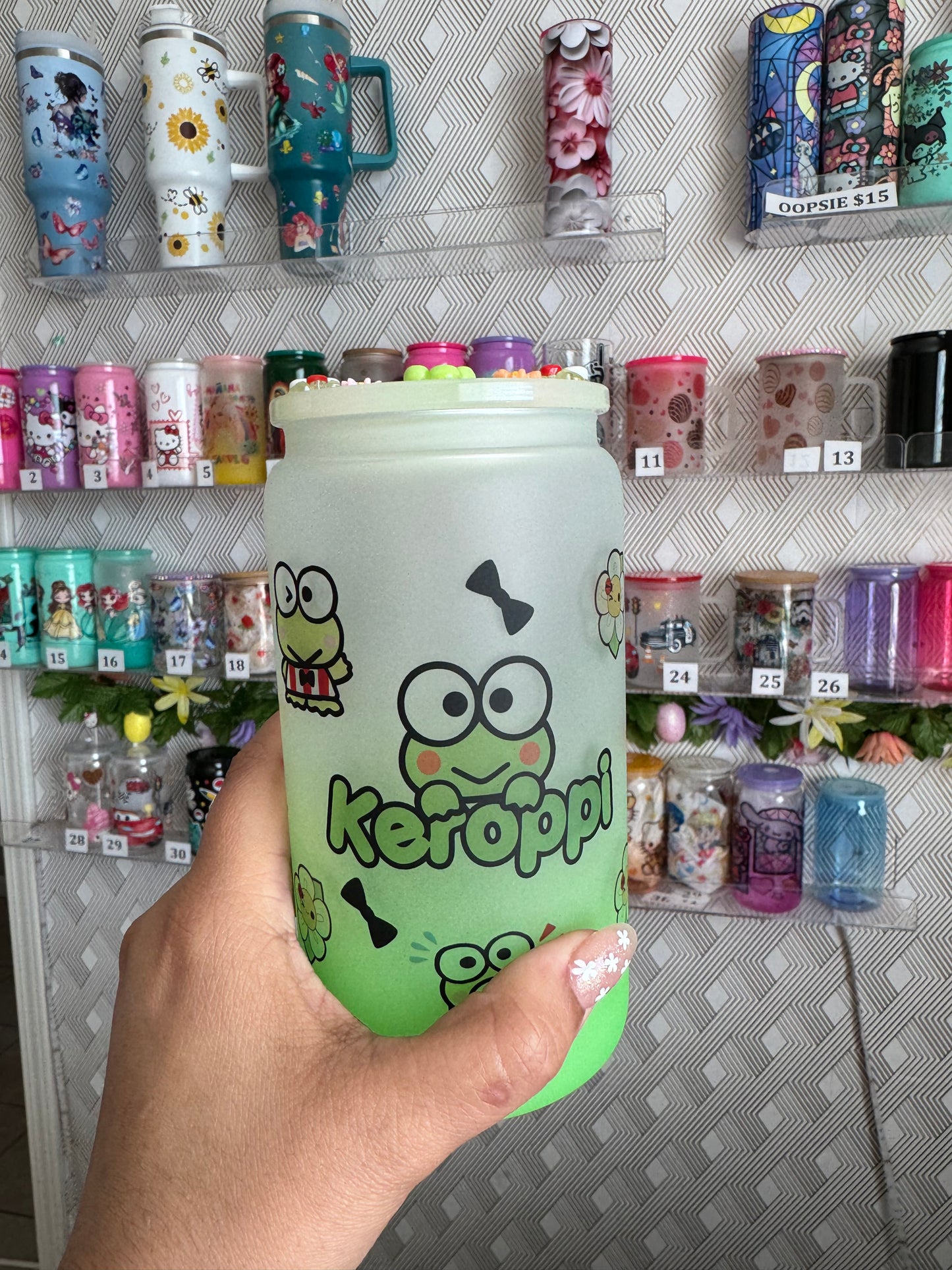 Keroppi Frosted Green Glass