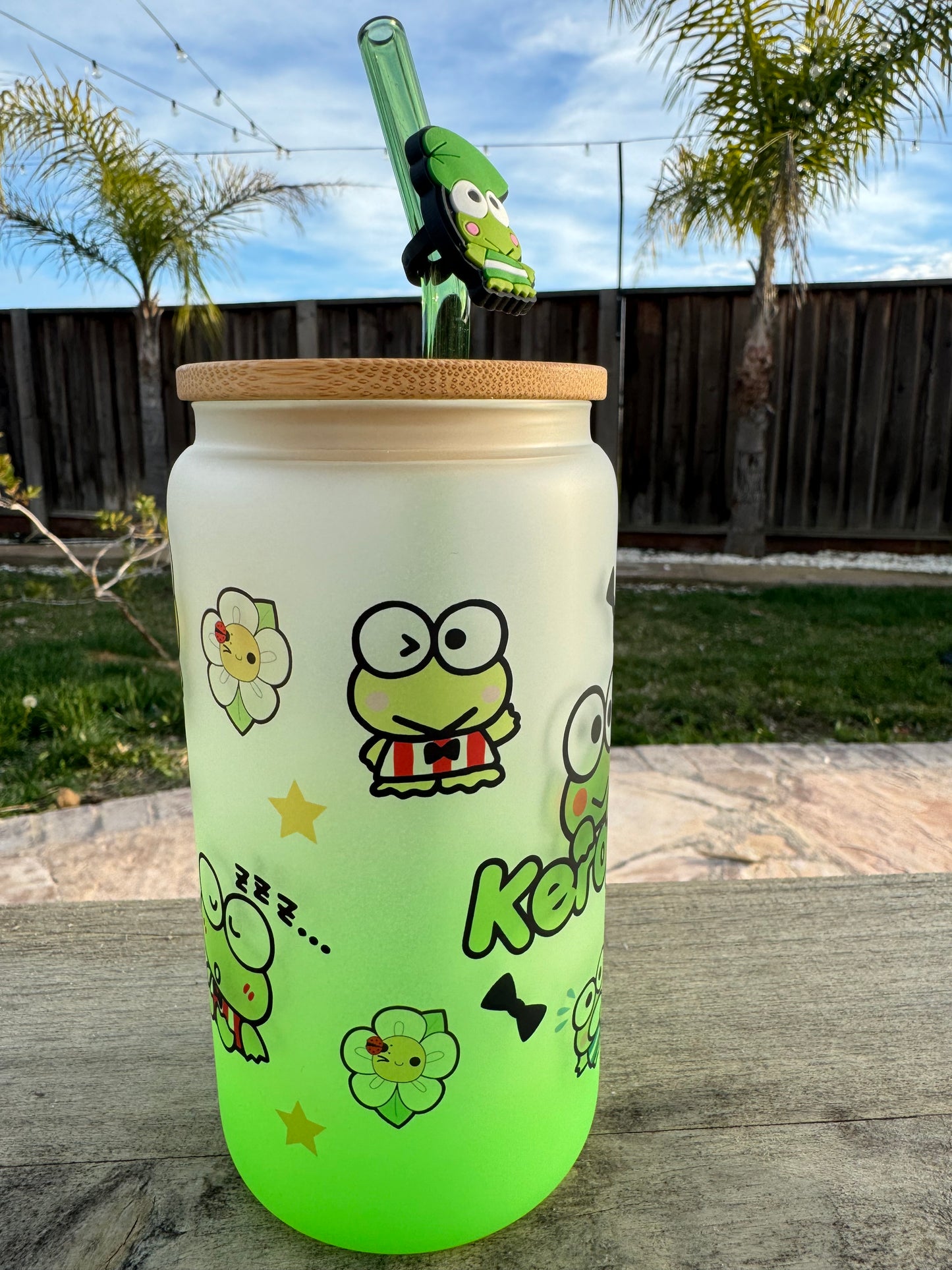 Keroppi Frosted Green Glass