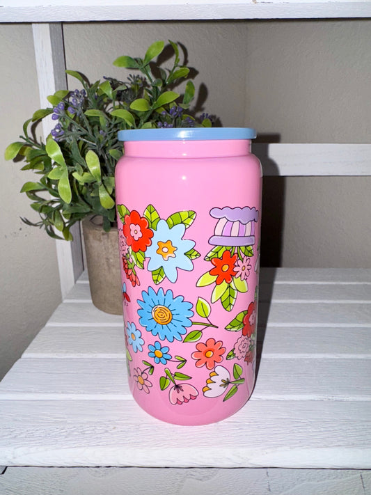 Floral Solid Pink Glass
