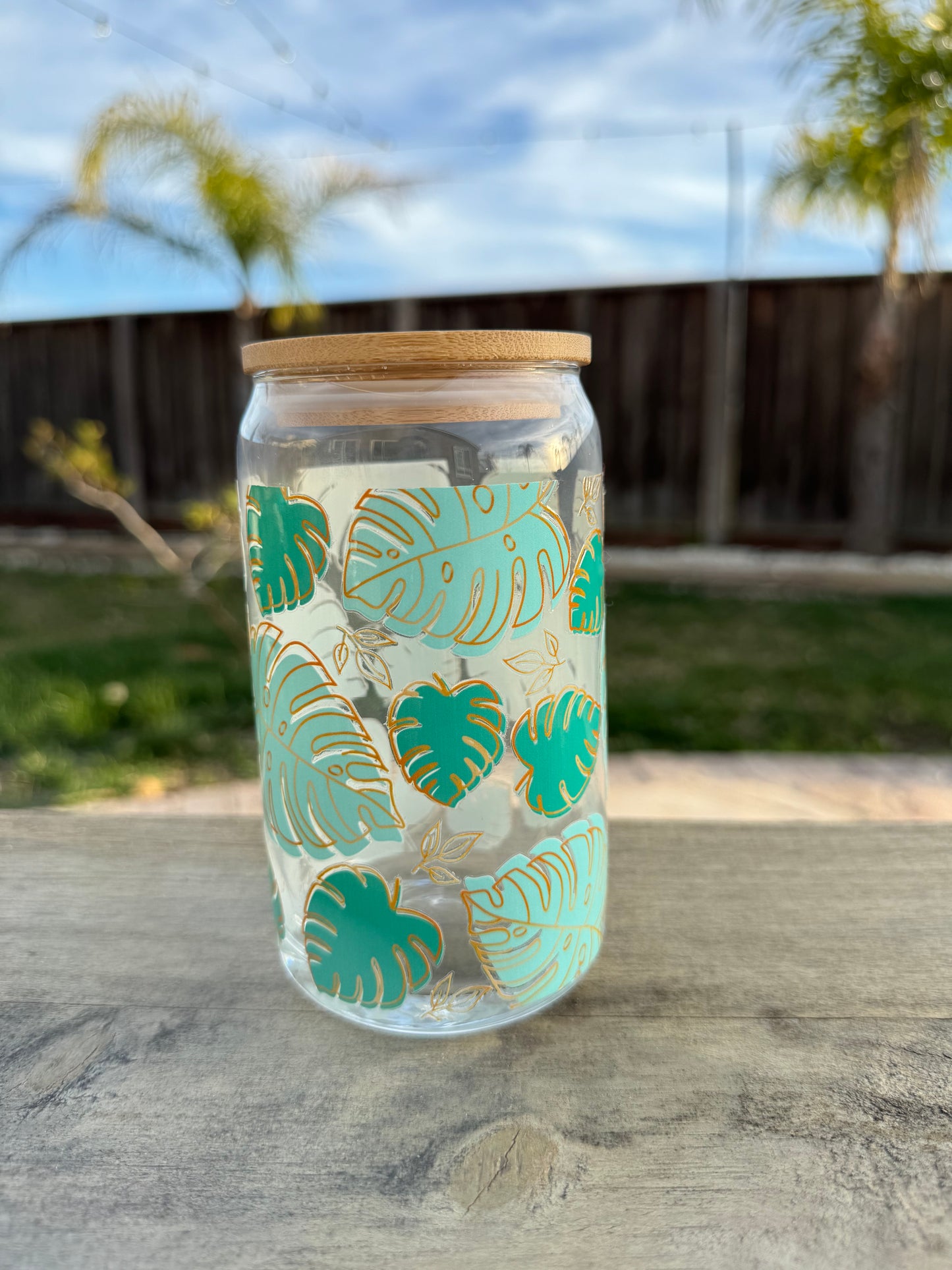 Monstera Leaves Boba Glass Cup