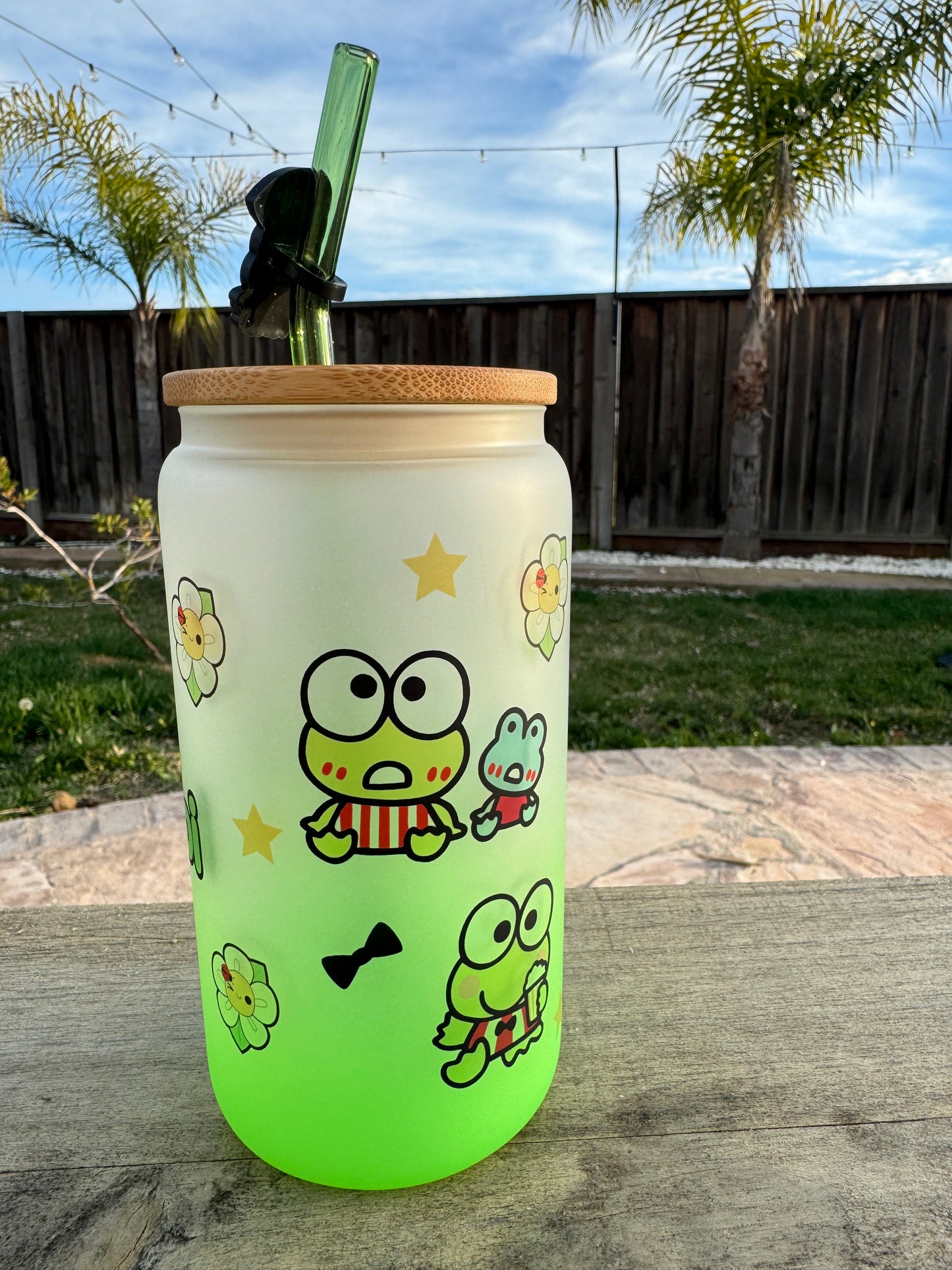 Keroppi Frosted Green Glass