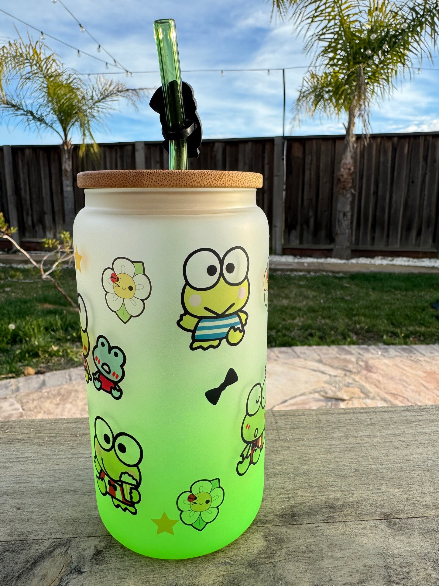 Keroppi Frosted Green Glass