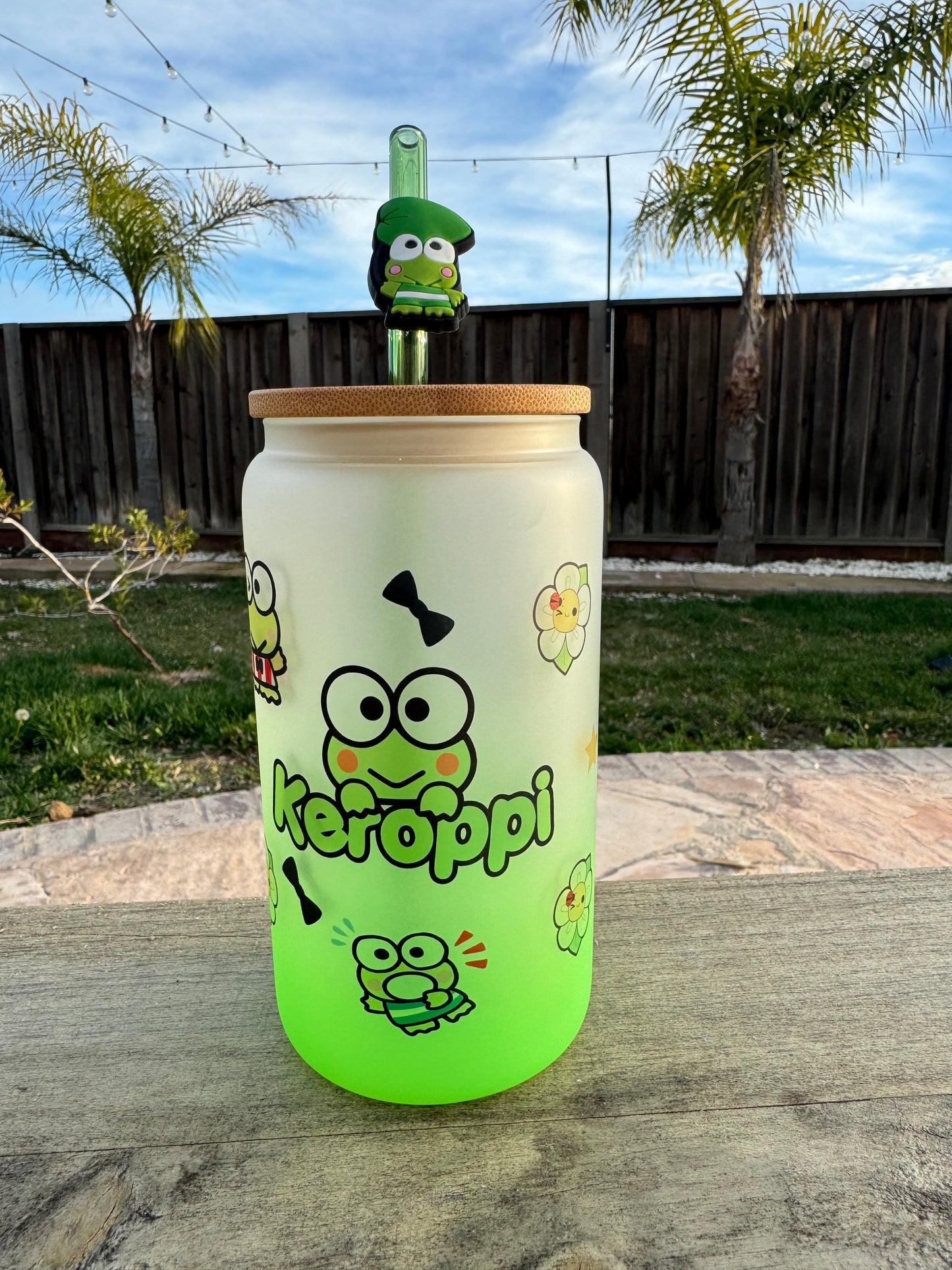 Keroppi Frosted Green Glass