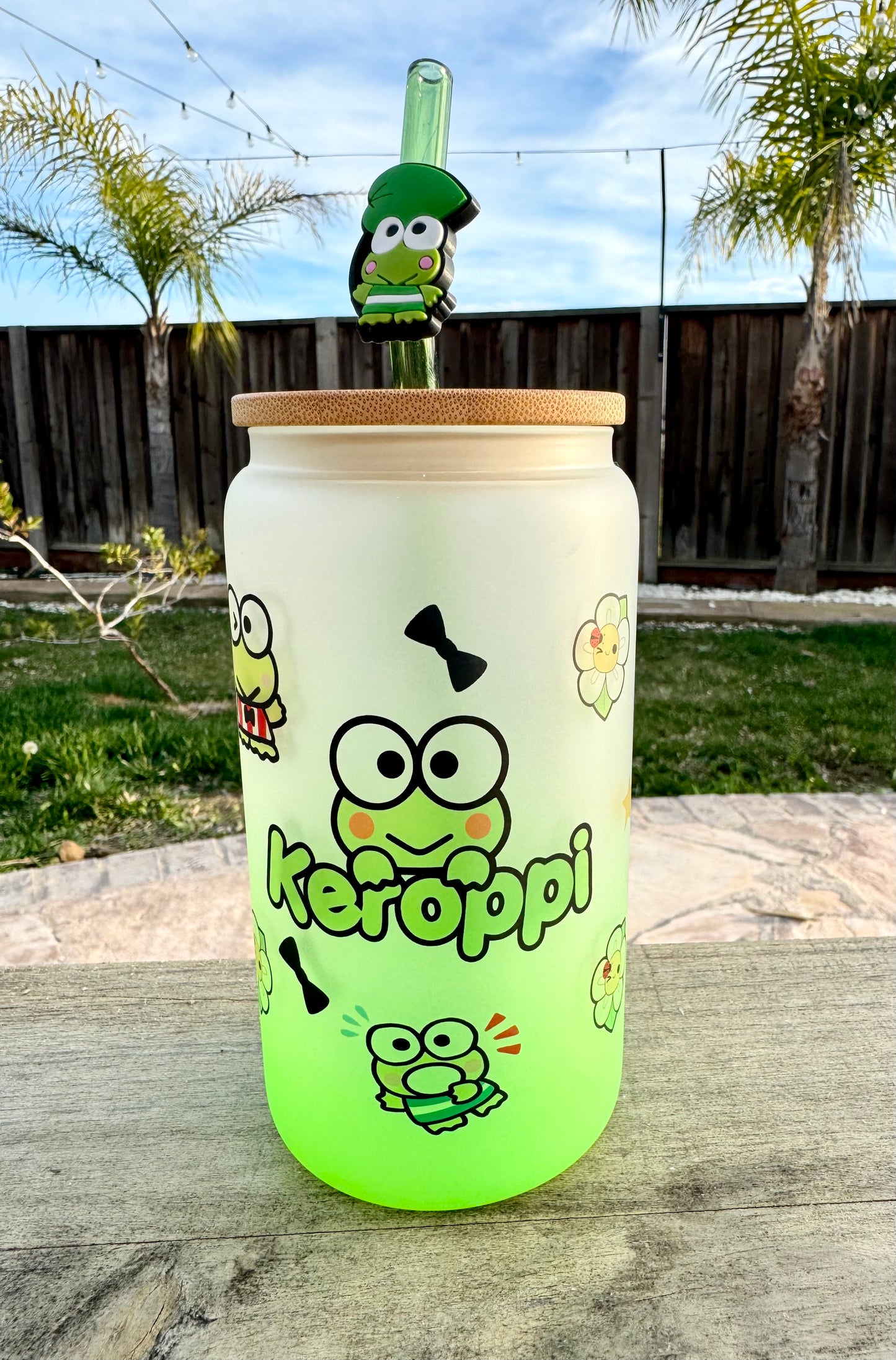 Keroppi Frosted Green Glass