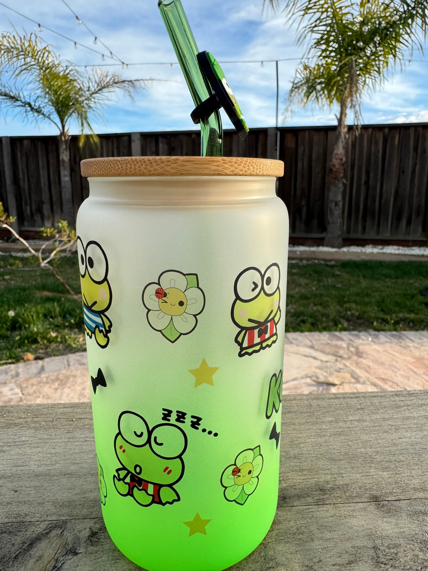 Keroppi Frosted Green Glass