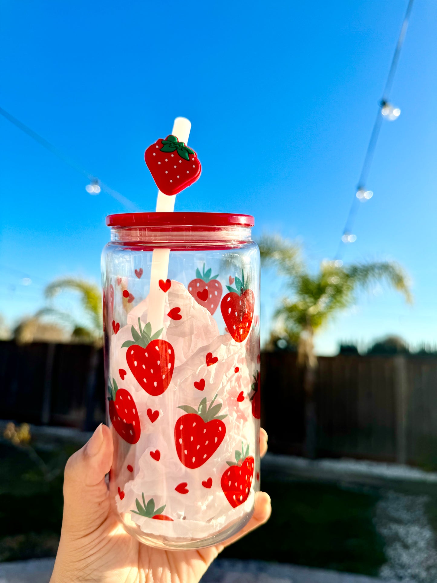 Strawberry Hearts - 16oz Glass Can