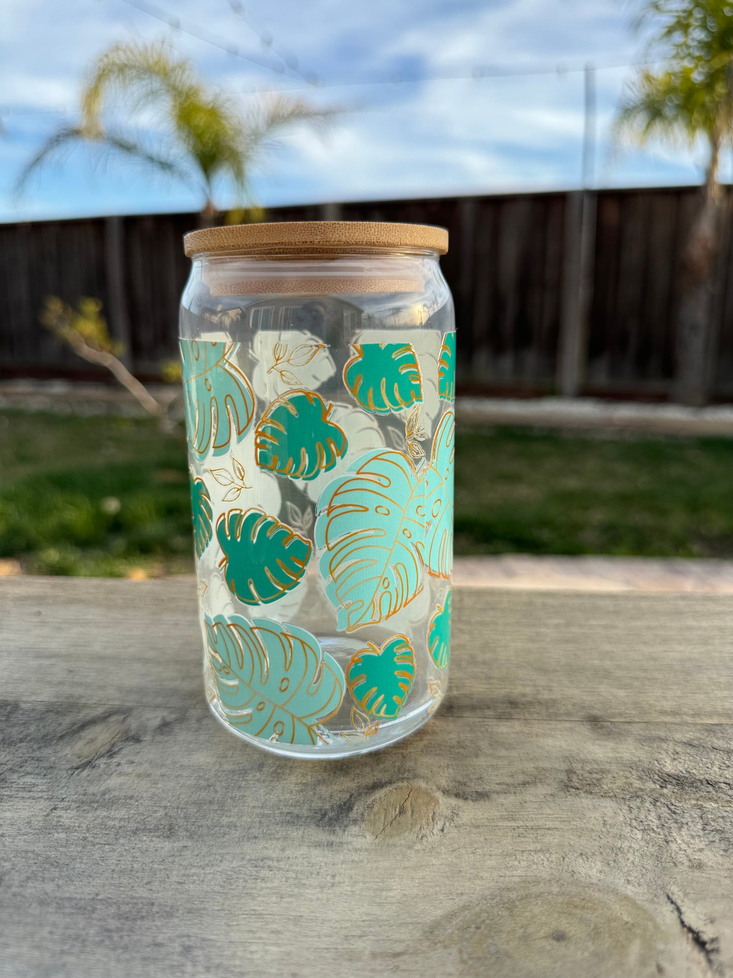 Monstera Leaves Boba Glass Cup