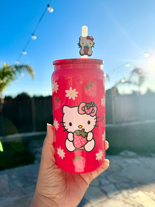 Kitty and Strawberry Red Glass Cup