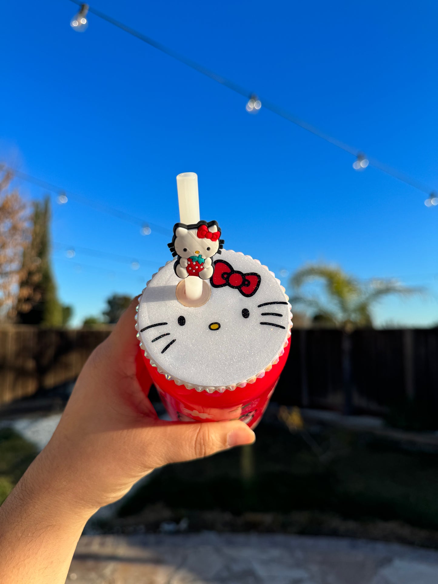 Kitty and Strawberry Red Glass Cup