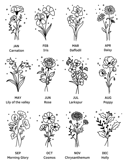 Birth Month Flowers - Black