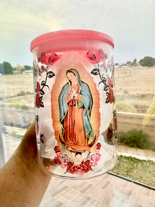 Red Roses Virgen María Glass Mug