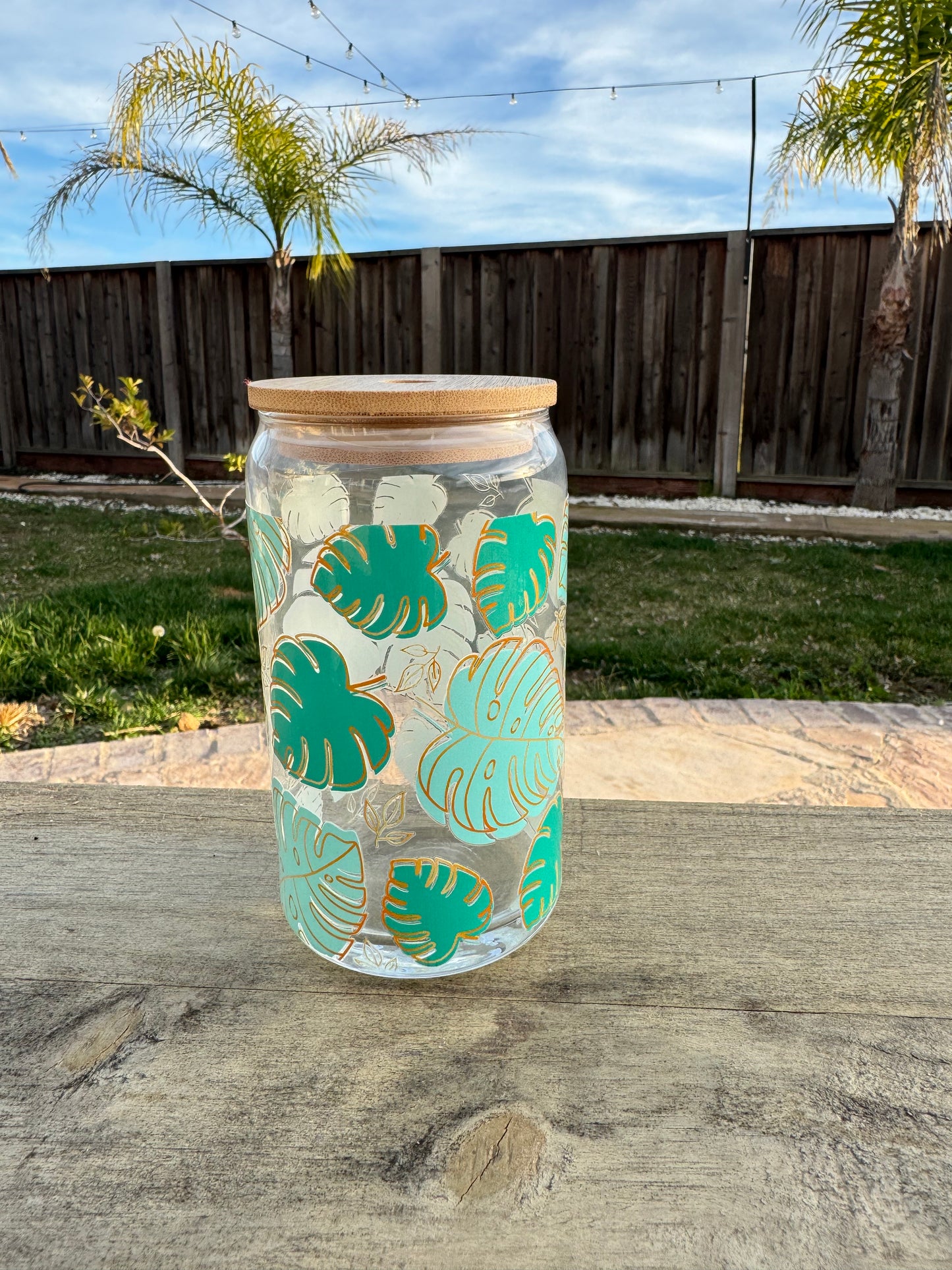 Monstera Leaves Boba Glass Cup