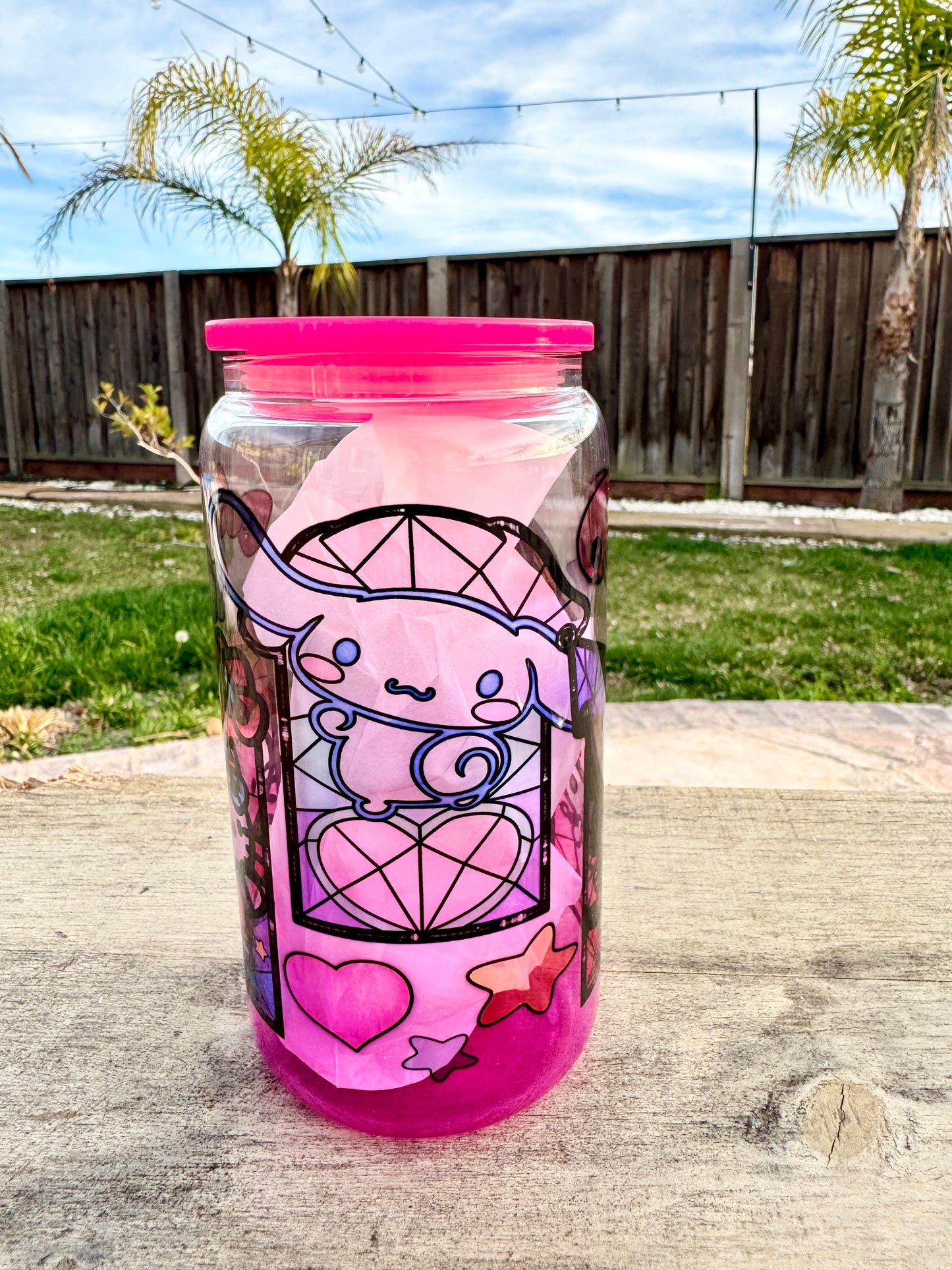 Mosaic Kitty and Friends Color Glass Can