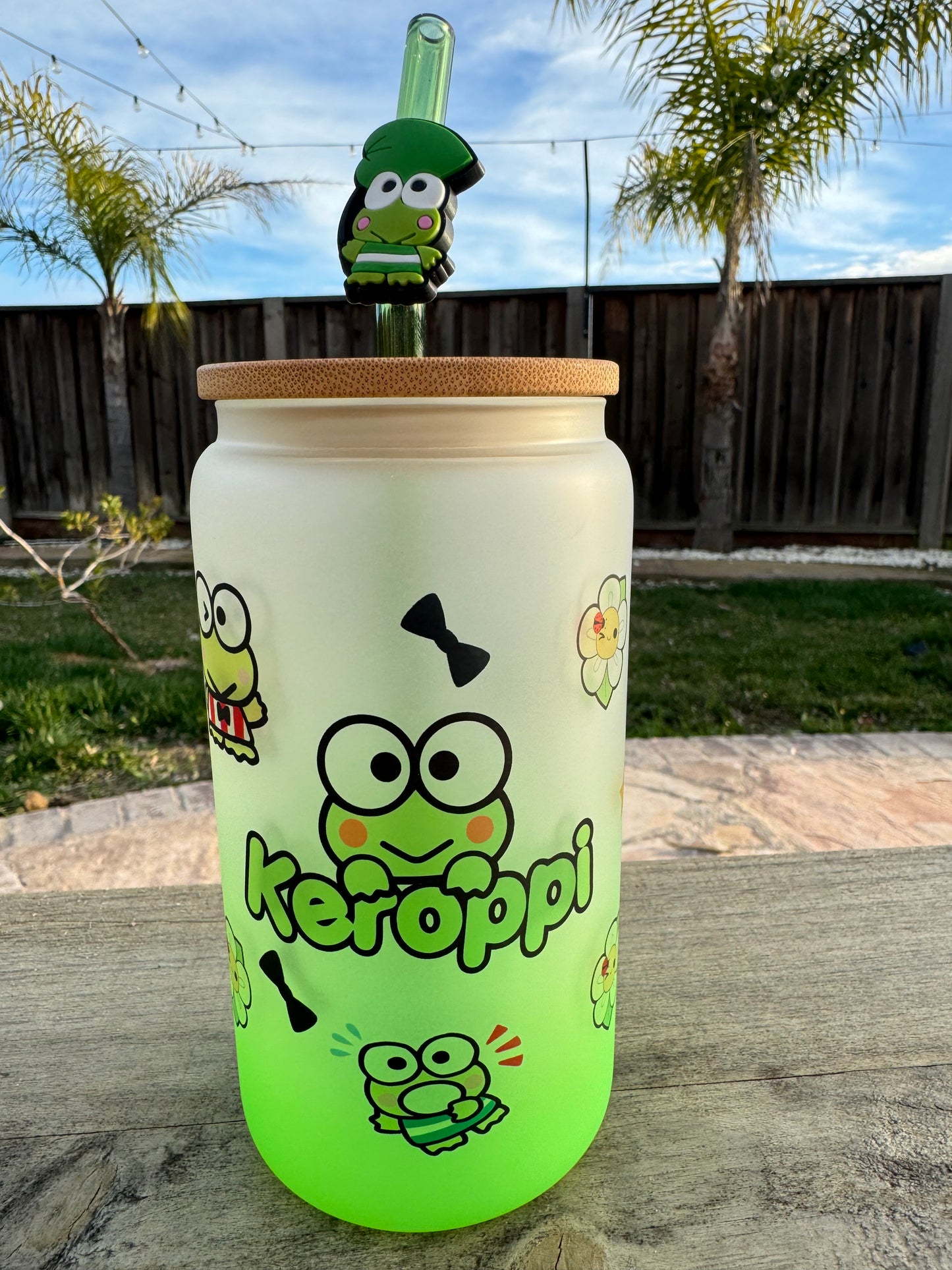 Keroppi Frosted Green Glass