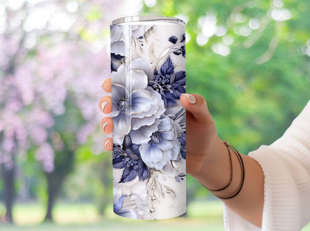 Blue and White Floral Tumbler