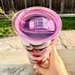 Pink and White Floral Tumbler - Color Lid Included