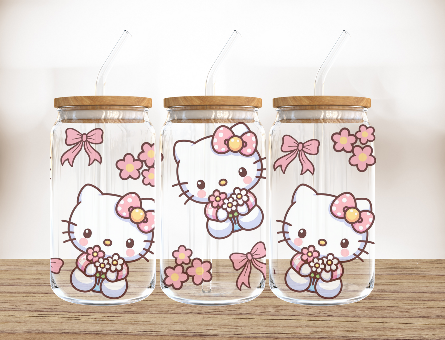 Kitty and Pink Bows Glass Libbey